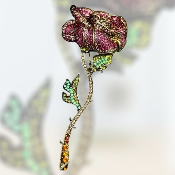 Jewelry - VINTAGE ROSE LARGE RHINESTONE BROOCH
